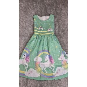 Sunny Fashion colorful Unicorn Dress Rainbow Stars Party Girls Dress Size 7/8